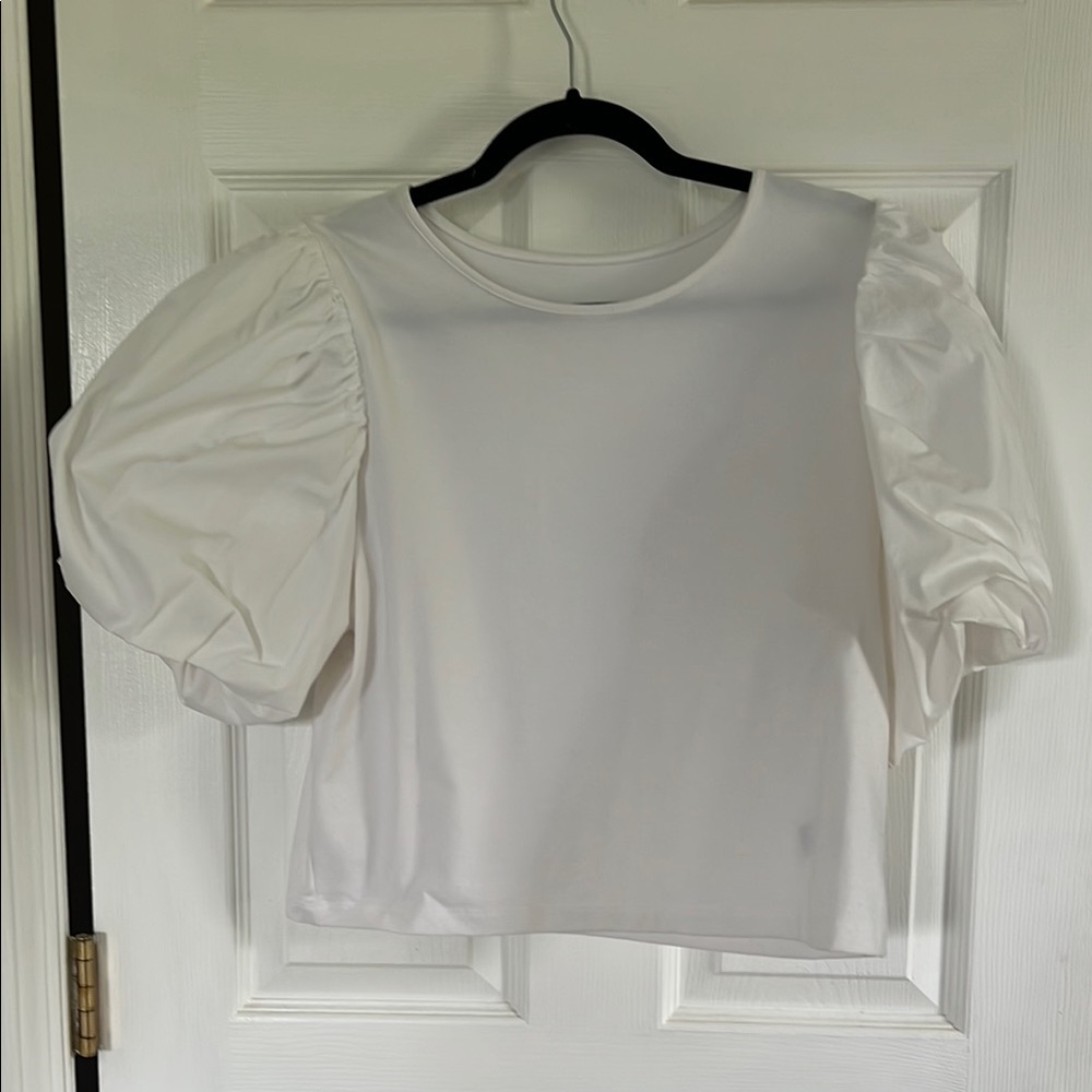 A New Day White Puff Sleeve Crop Blouse